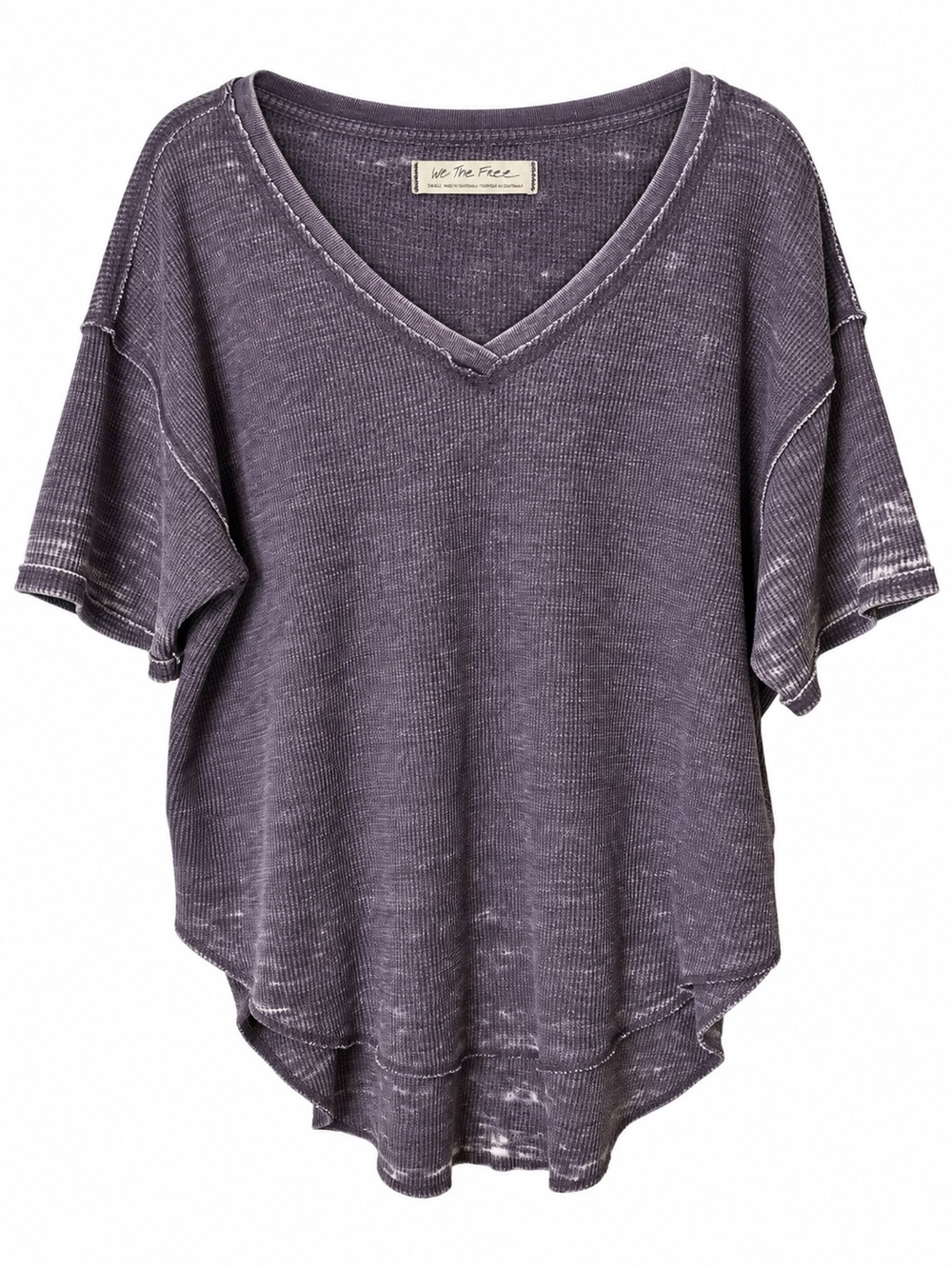Free People We The Free Distressed Waffle Hi-Lo V-Neck Tee Purple Small